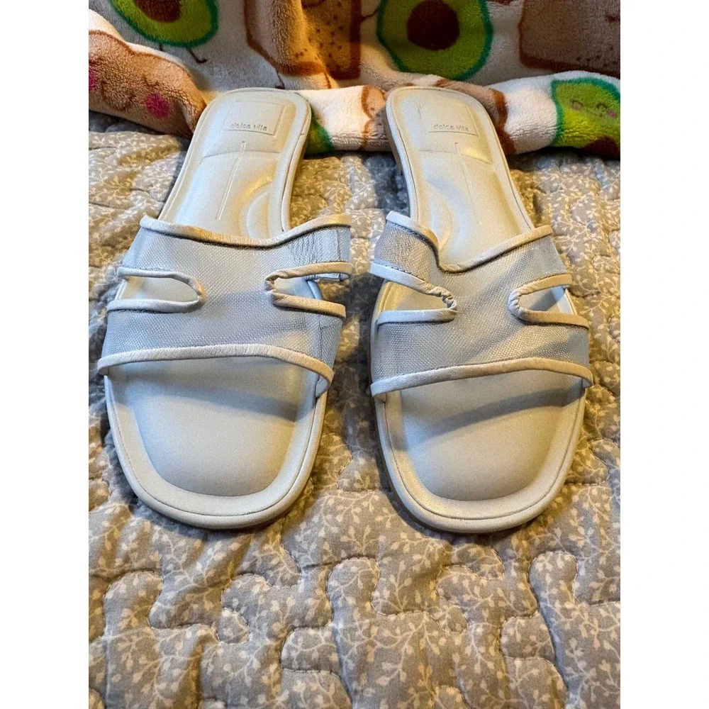 Dolce Vita Lori Ice Blue Mesh‎ Multi Strap Flat Slide Sandals Womens 8.5 NEW